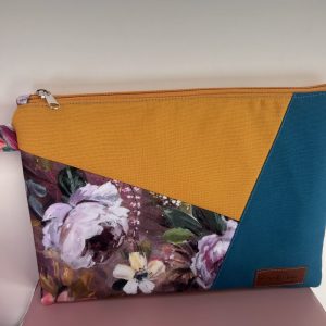 Premium πλακέ τσαντάκι FLORAL MUSTARD & PETROL