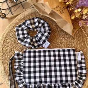 Σετ SMALL Τσαντάκι & Scrunchie BLACK PLAID