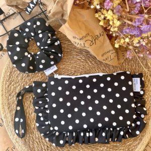 Σετ SMALL Τσαντάκι & Scrunchie BLACK DOTS