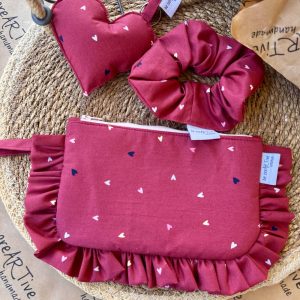 Σετ SMALL Τσαντάκι , Scrunchie , μπρελόκ HEARTS RED
